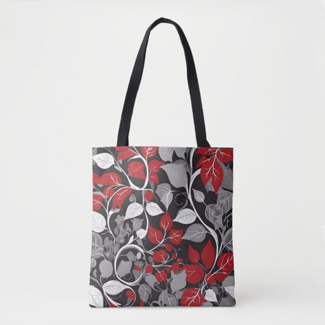 Bolso De Tela Elegante diseño de hojas rojas y negras (Anverso)