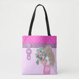 Bolso De Tela Elegante diseño floral chica y rosa