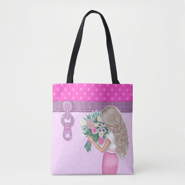 Bolso De Tela Elegante diseño floral chica y rosa (Anverso)