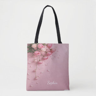Bolso De Tela Elegante diseño floral con suave rosa pastel