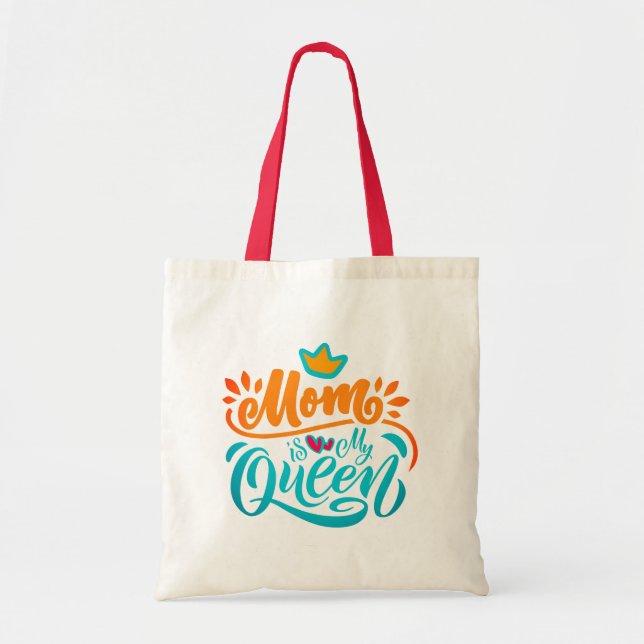 Bolso De Tela Elegante Diseño La Typografía Mamá Es Mi Reina (Frente)