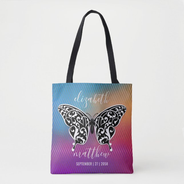 Bolso De Tela Elegante diseño mariposa con asombroso atardecer (Anverso)