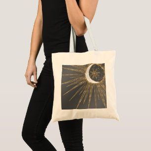 Bolso De Tela Elegante Doodles dorados Sun Moon Mandala Diseño