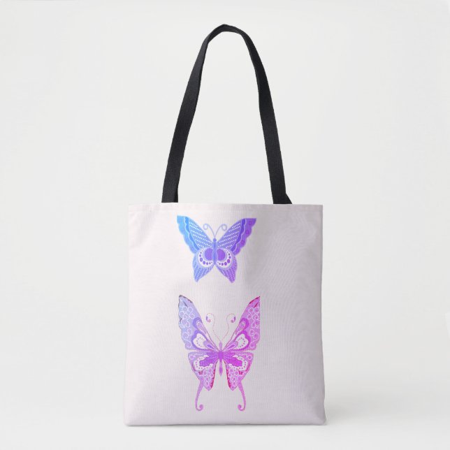 Bolso De Tela Elegante dúo de mariposa púrpura —Tote (Anverso)