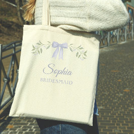 Bolso De Tela Elegante Dusty Blue Bow Nombre Bridesmaid Propuest