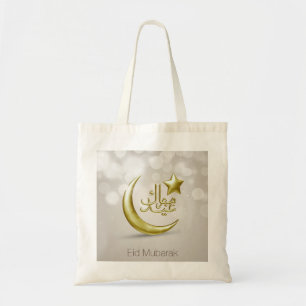 Bolso De Tela Elegante Eid Mubarak Estrella de la Luna de Oro - 
