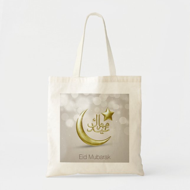 Bolso De Tela Elegante Eid Mubarak Estrella de la Luna de Oro -  (Frente)