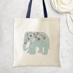 Bolso De Tela Elegante Elefante Paisley Azul