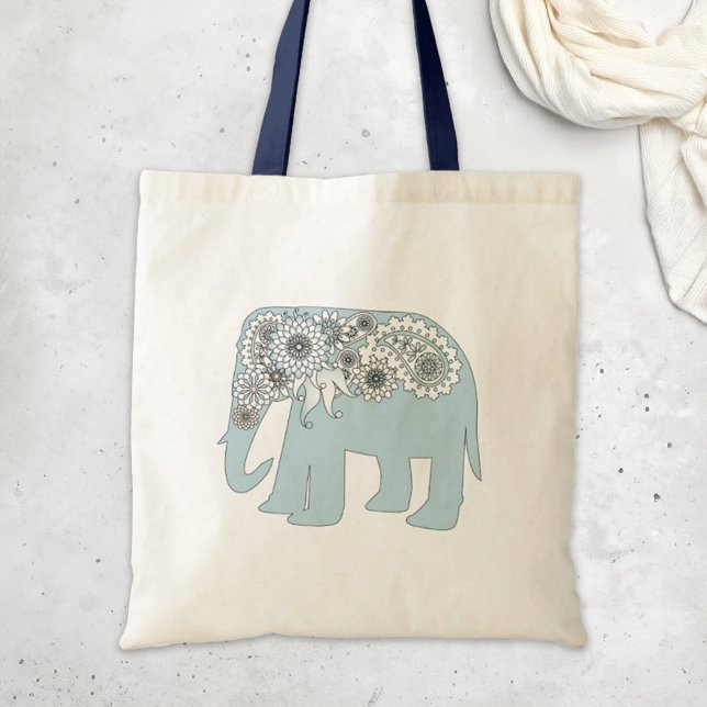 Bolso De Tela Elegante Elefante Paisley Azul (Subido por el creador)