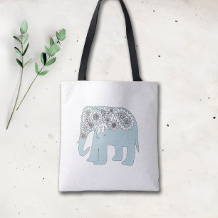 Bolso De Tela Elegante Elefante Paisley Azul