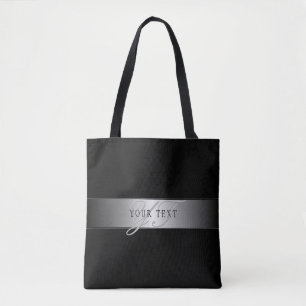 Bolso De Tela Elegante escritura de monograma editable Negro
