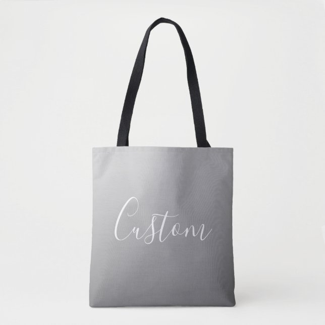 Bolso De Tela Elegante escritura moderna en blanco gradiente gri (Anverso)