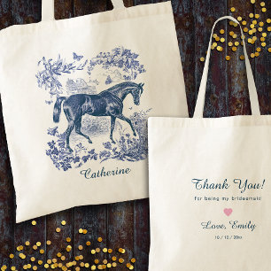 Bolso De Tela Elegante Estampado Vintage Azul de Caballo de Camp