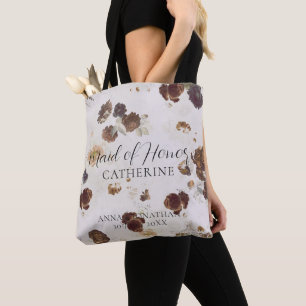 Bolso De Tela Elegante Estilo Beige Rosas Floral Toile Boda