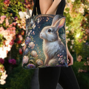 Bolso De Tela Elegante estilo floral Art Nouveau Bunny Easter