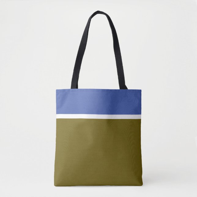 Bolso De Tela Elegante estilo Oleícola medio azul franjas blanca (Anverso)