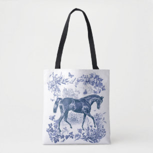Bolso De Tela Elegante Estilo Toile Vintage Rústico Azul País Ca