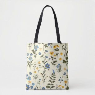 Bolso De Tela Elegante Estiloso Lindo Azul Botánico Floral