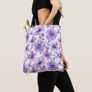 Bolso De Tela Elegante Estiloso Lindo Boho Púrpura Botánico Flor