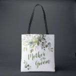 Bolso De Tela Elegante Eucalyptus Greenery Madre del Groom<br><div class="desc">Acuarela Rosas blancas de marfil Rosas verdes escritura "madre del novio" y nombre personalizado en la parte trasera, elegantes y románticos, grandes regalos personalizados para la madre del novio. Para una mayor personalización, haga clic en el enlace "personalizar adicional" y utilice nuestra herramienta de diseño para modificar esta plantilla. Si...</div>
