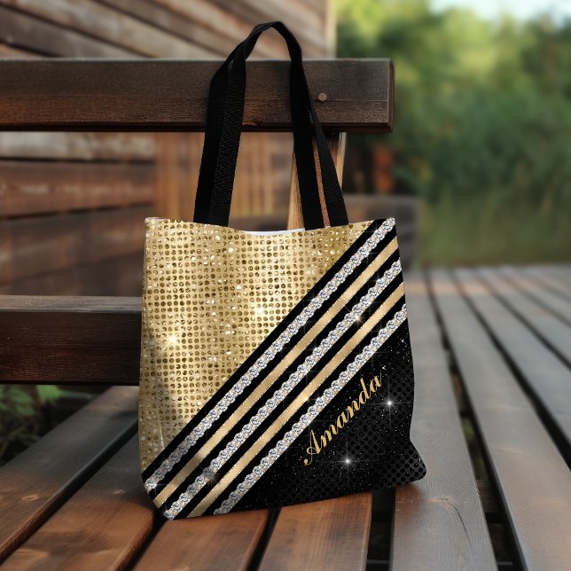Bolso De Tela Elegante falso Crystal Gold y negro personalizado (Subido por el creador)