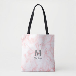 Bolso De Tela Elegante Faux Pink Marble Gray Monograma