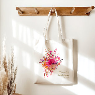 Bolso De Tela Elegante Favor Personalizado de Ducha de Novia Flo