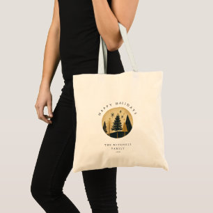 Bolso De Tela Elegante Felices Fiestas Warm Gold Pine Forest