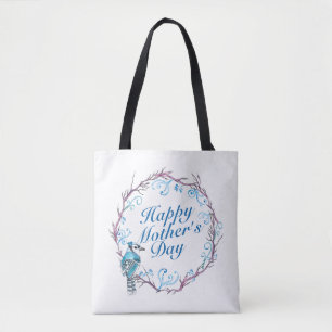 Bolso De Tela Elegante Feliz Día de la Madre Blue Wreath Tote Ba