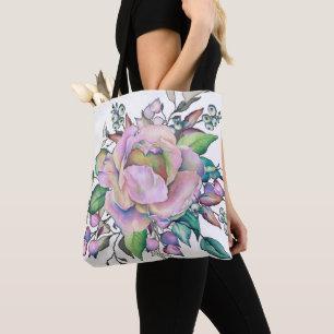 Bolso De Tela Elegante Flor Acuarela Pastel