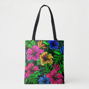 Bolso De Tela Elegante Flor de Hibisco Rosa Azul Tropical
