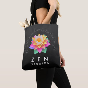 Bolso De Tela Elegante Flor de Loto Multicolor sobre Fondo Negro