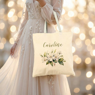 Bolso De Tela Elegante Flor de Manzano Acuarela Blanca nombre