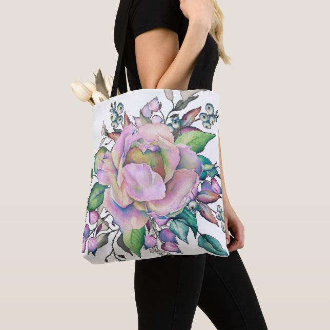 Bolso De Tela Elegante Flor Pastel acuarela (Detalle)