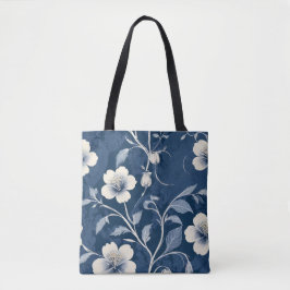 Bolso De Tela Elegante Flora Botánica Azul