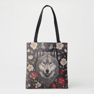Bolso De Tela Elegante Floral de Lobo Gris