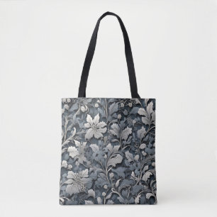Bolso De Tela Elegante floral gris blanco plateado azul polvorie