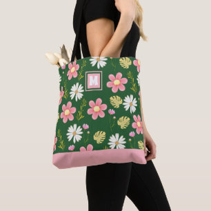 Bolso De Tela Elegante Floral Moderna Verde Rosa