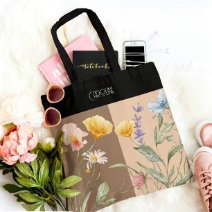 Bolso De Tela Elegante floral negro primavera beige marrón tende