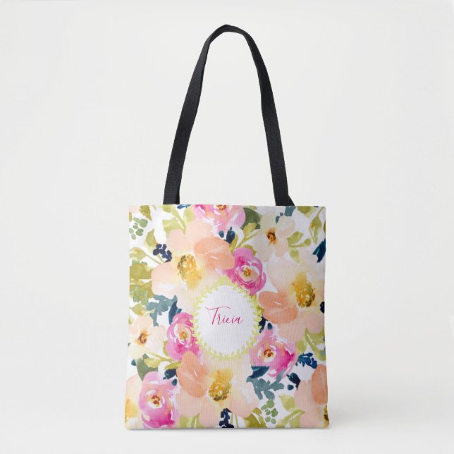 Bolso De Tela Elegante Floral Personalizado  (Anverso)