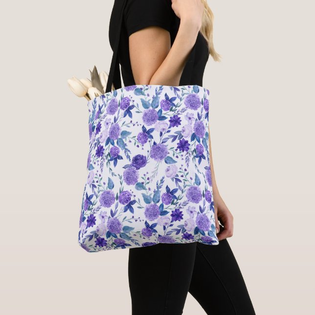 Bolso De Tela Elegante Floral Purple Lilac Sobre Blanco (Detalle)