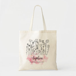 Bolso De Tela Elegante floral rosa "Bloom con alegría" acuarela