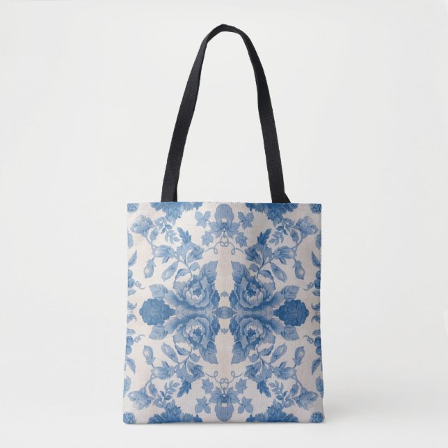 Bolso De Tela Elegante floral vintage azul (Anverso)