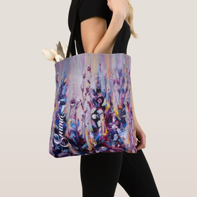 Bolso De Tela Elegante Floral violeta púrpura de lino (Detalle)
