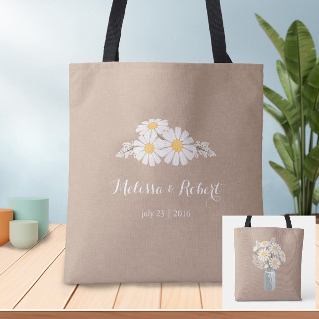 Bolso De Tela Elegante Floral White Daisies Wedding Favor (Subido por el creador)