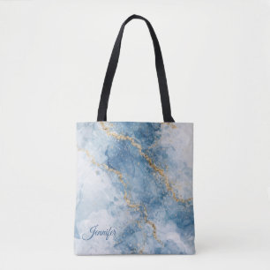 Bolso De Tela Elegante flujo abstracto de brillo azul dorado