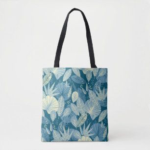 Bolso De Tela Elegante Foliage: Patrón Tropical Gris-Azul.