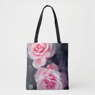 Bolso De Tela Elegante foto floral de rosas rosadas