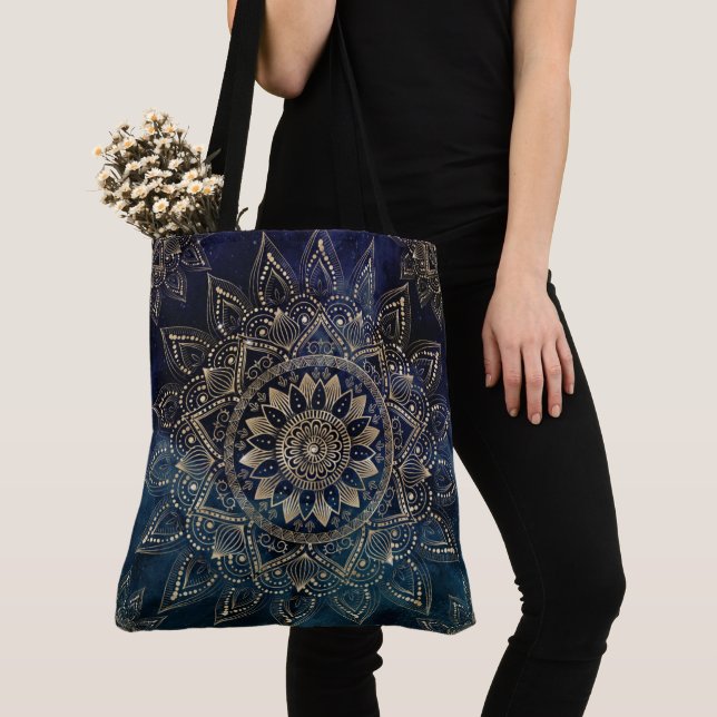 Bolso De Tela Elegante galaxia azul Mandala dorada (Detalle)