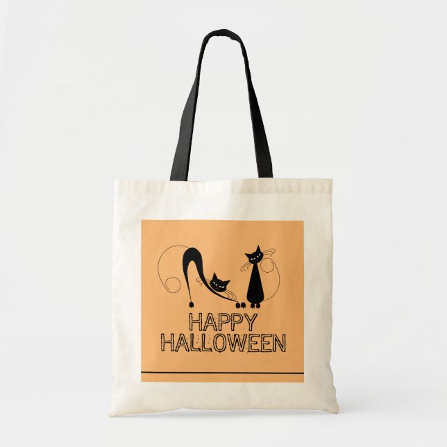 Bolso De Tela Elegante Gato Negro, Feliz Halloween (Frente)